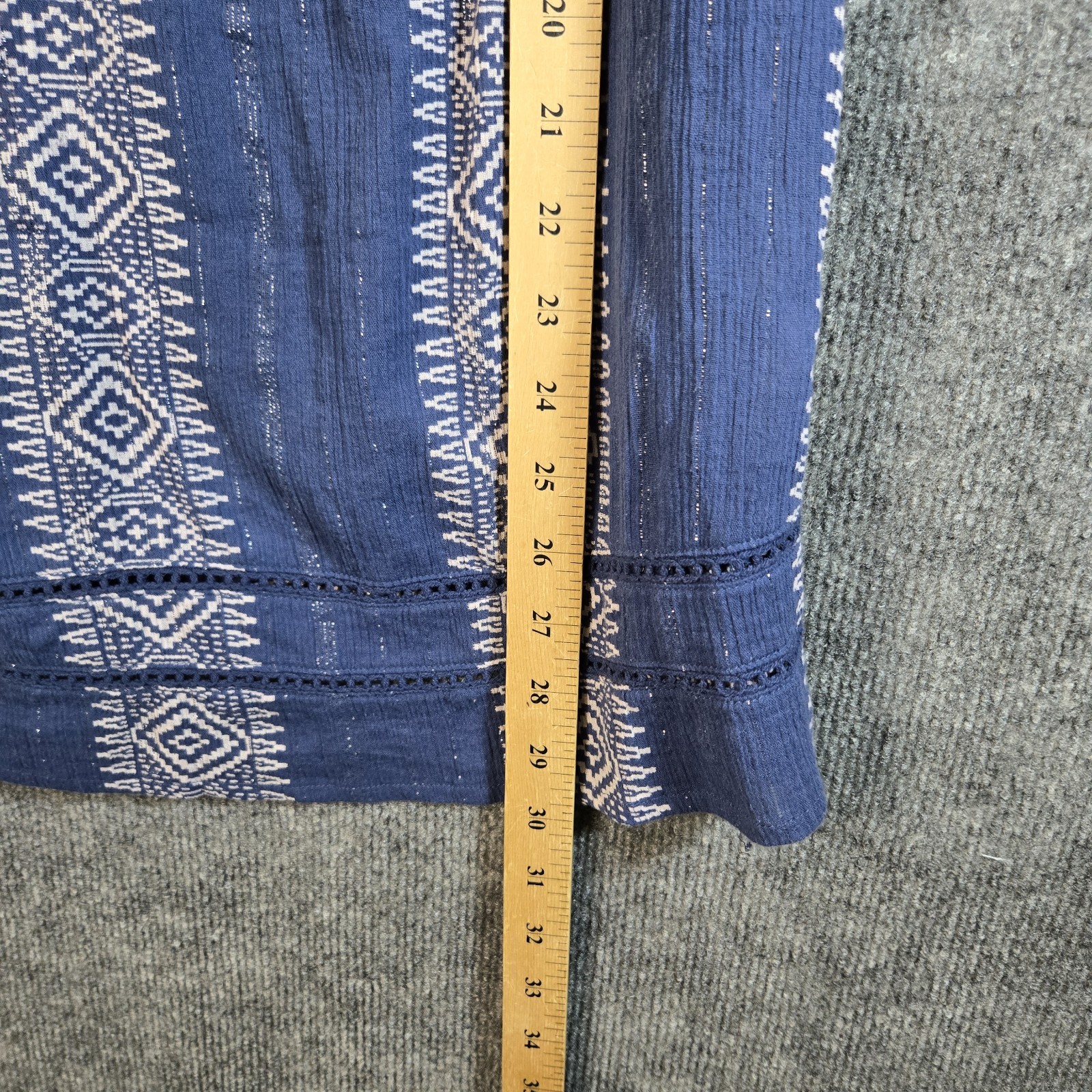 Lucky Brand Top Womens 1X Blue Stripe Gauzy Cotton Glitter Tunic Beachy