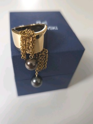 Swarovski Perlenketten Ring Gold, Größe 58 Damen 