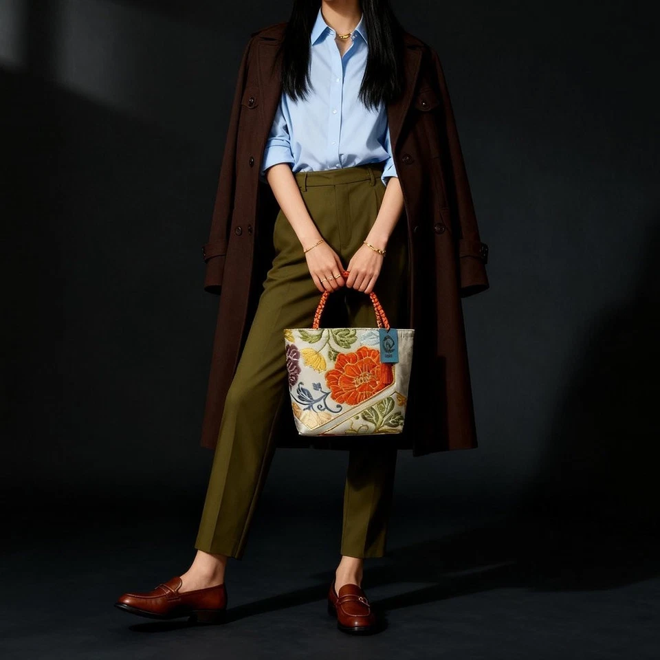 One of a Kind 100% Silk Kimono Obi Bag – Upcycled Japanese Artisan Tote Purse - Image 2 of 4