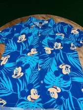 Disney Mickey Mouse Shirt Mens Medium Blue Rayon Hawaiian Aloha Camp Button Up