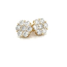 10K Yellow Gold 4.11CT Lab Created Diamond Cluster Flower Earrings Screw Back 