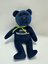 SEATTLE SEAHAWKS TY Beanie Baby - NFL Football Bear With Tags Blue W/ Green Tie