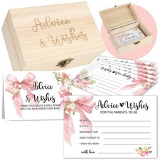 Baby Shower Advice and Wishes Cards 50 PCS with Box Pink Bow Themed Game