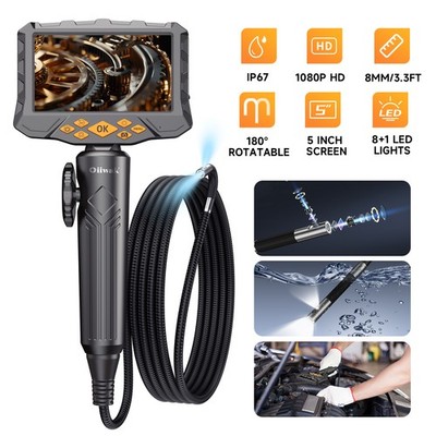 Oiiwak 3FT 8MM Endoscope Camera Borescope 2-Way 180° Articulating IP67 Oilproof