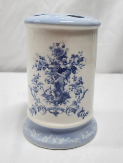 Blue & White Floral Ceramic Toothbrush Holder 4 Holes Freestanding 5 in