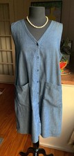 Eileen Fisher NWT Organic Cotton Chambray Button Front Pocketed Shift  Dress L