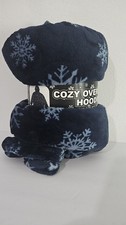 cozy Oversized Blanket Hoodie Sweatshirt Warm Soft Fleece blue with snow flakes