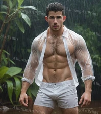 Male Model Photo Print Muscular Handsome Shirtless Hunk Abs Jock -579D