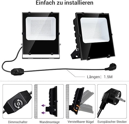 OTeedo UV Schwarzlicht 200W – Dimmbar IP66 – LED Fluter 2er Set – Party Deko - Bild 4 von 4