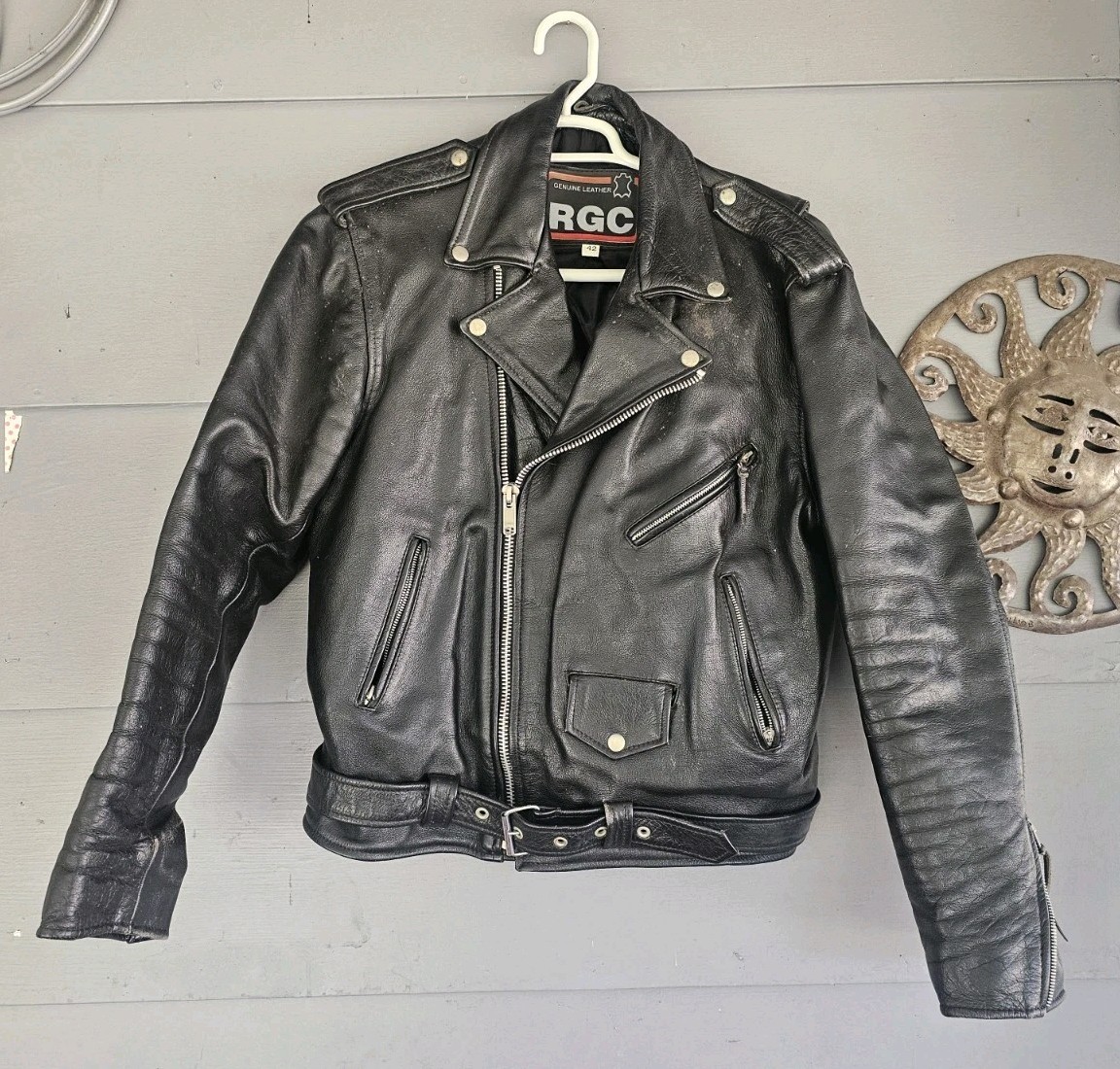 Vintage RGC (42) Genuine Leather Motorcycle Riding Black Biker