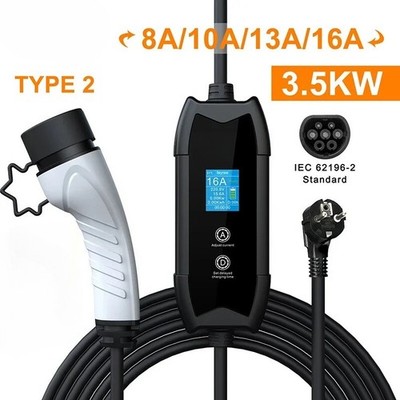 EV Portable Charger Type2 / GB Plug Connector 16A 1Phase 3.5KW Charging Station