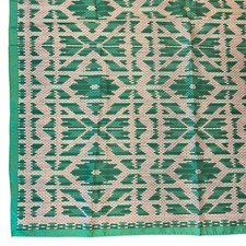 Vintage 70s Polyester Square Scarf Geometric Mosaic Green Beige Teal Japan Made