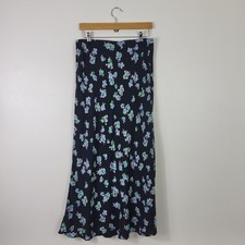 Hush Sana Midi Skirt Blue Floral Black UK 12 Viscose New With Tags A13
