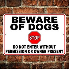 Beware Of Dogs Stop Do Not Enter Without Permission No Trespassing Metal Sign /