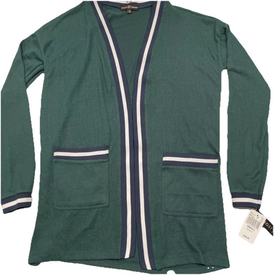Cardigan Sweater-Womens  Almost Famous  Pine/blue/white boarder-Sz. Small