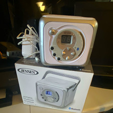 Jensen Portable Bluetooth CD Player, CD Media Playback, White/Silver