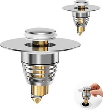 2-Pack Universal Bathroom Sink Stopper with Anti-Clog Basket Filter, Fit for
