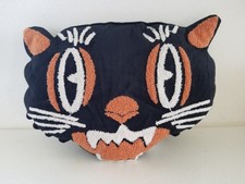 Cat Head Halloween Throw Pillow Embroidered Finish 15" x 12" Brand New