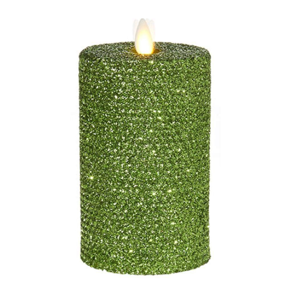 6" Moving Flame Green Glittered Honeycomb Pillar Candle - Fl