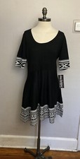 Nina Leonard Sweater dress Black White Geometric Knit Thick Warm Large NWT