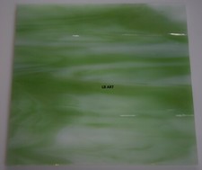 2107.30 WHITE, LIGHT GREEN STREAKY 5" x 5" BULLSEYE 3mm THICK GLASS 90 COE