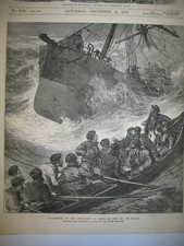 1874 Foundering of the Steam Ship La Plate Bay of Biscay Wood Antique PRINT