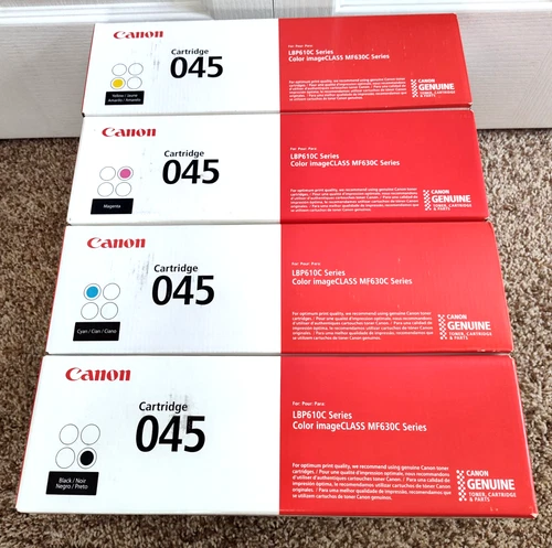 Genuine Canon 045  Complete 4 Toner Cartridge Set ~ Black Yellow Cyan Magenta
