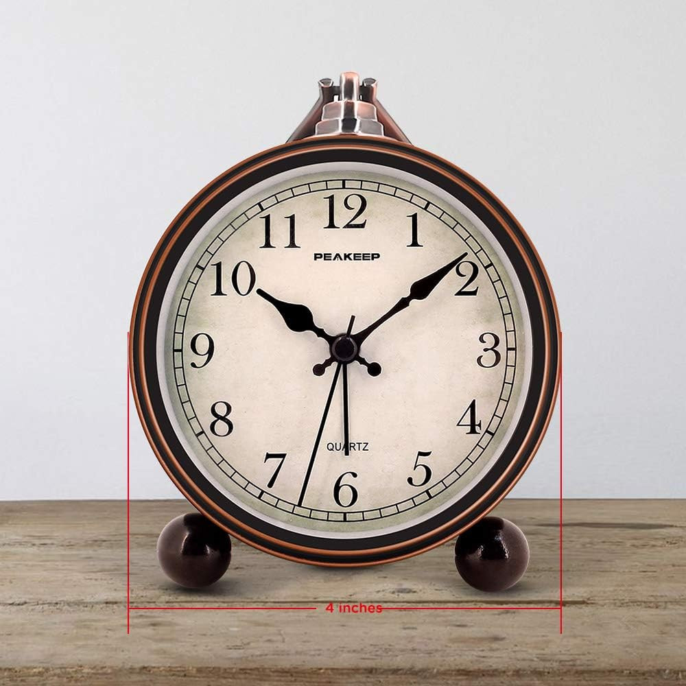 Small Antique Clock Vintage Desk Arabic Table Silent Battery Quartz with Light