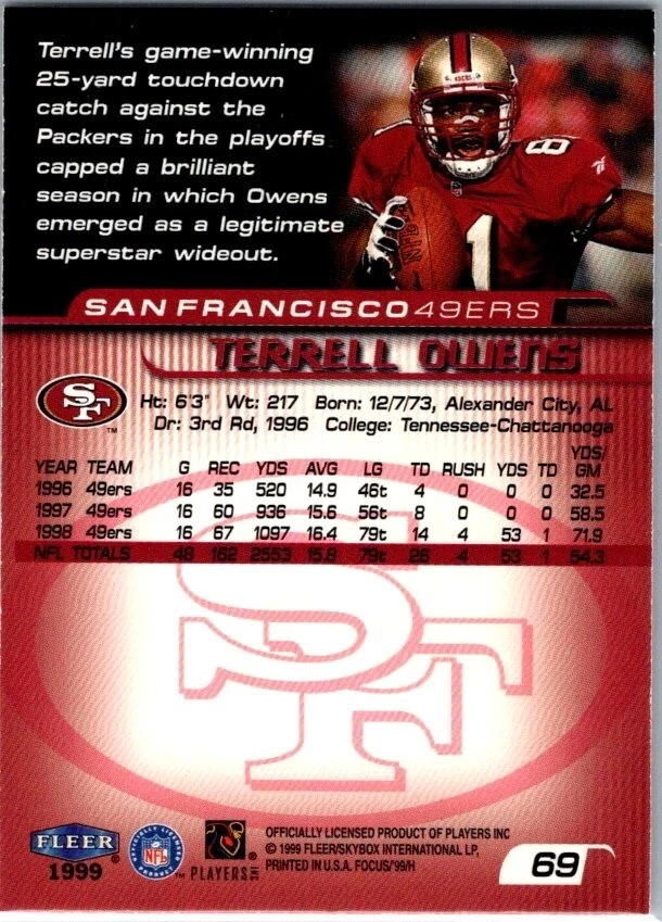 1999 Fleer Focus #69 Terrell Owens - Image 2 of 2