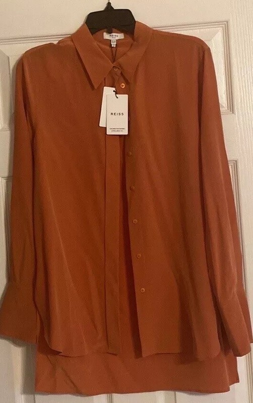 REISS EDEN-MATTE SILK BUTTON UP TUNIC ORANGE SIZE 6 US NWOT $385 MSRP
