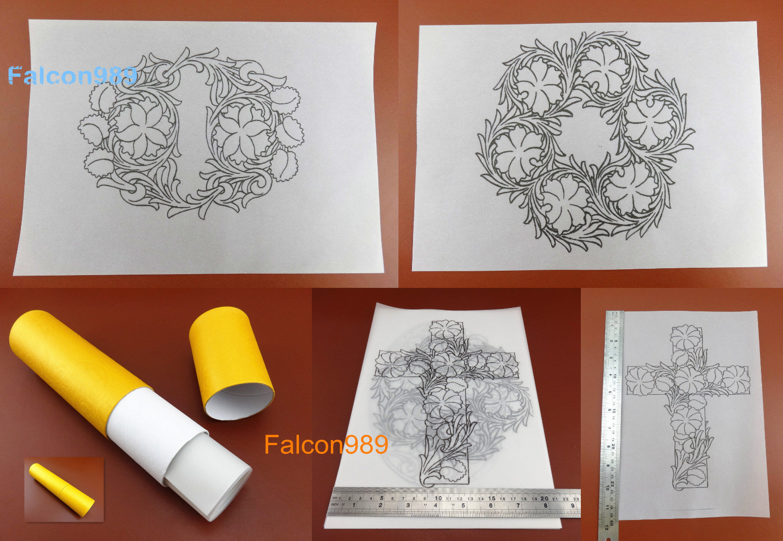 10pc Leathercraft Carve Patterns Transparent Paper Template Drawing
