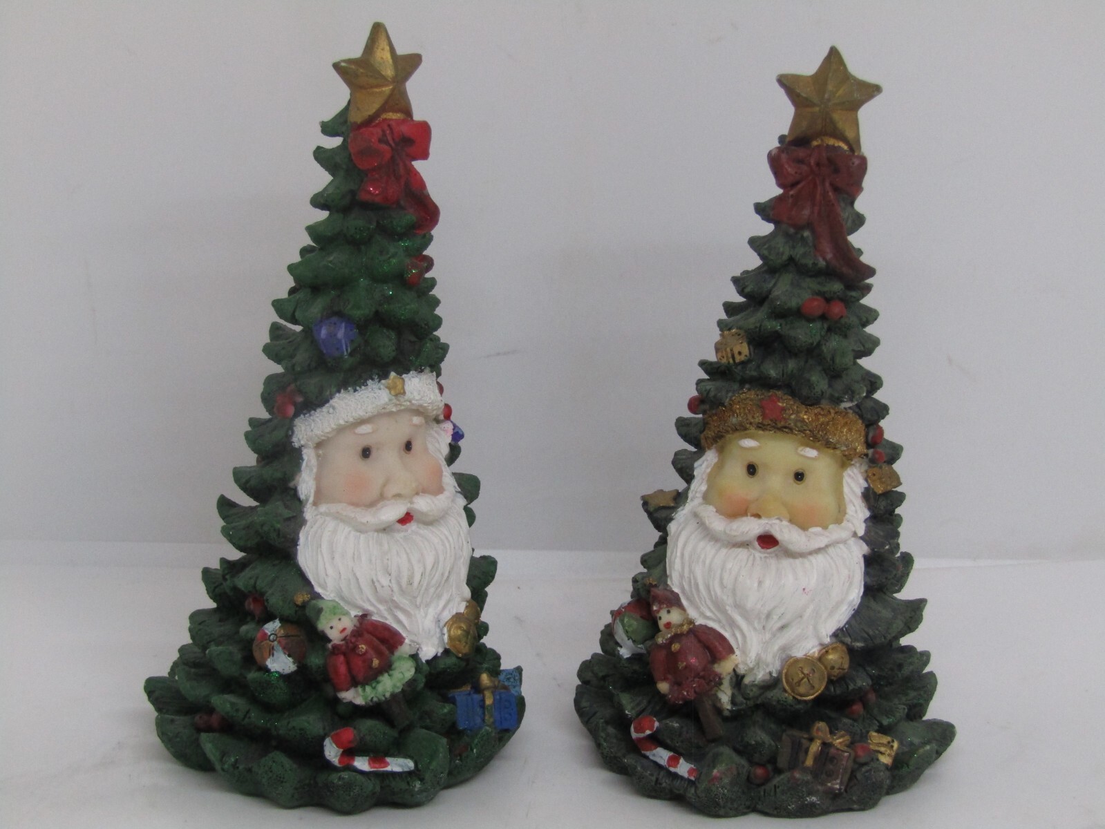 Jubilee Giftware, Decorated 6" Resin Santa Christmas Trees. Set of 2