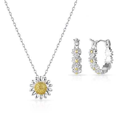 Gänseblümchen Halskette und Creolen Set