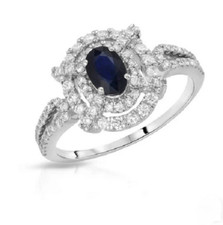 1.18CT Blue Sapphire Cubic Zirconia Women's Double Halo Classy Ring