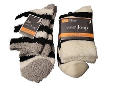 2-Pair Of West Loop Women's Cozy Socks Shoe Sizes 4-10 M Black-White