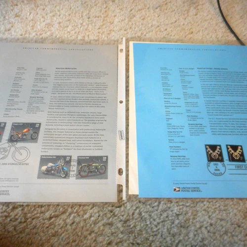 1st Day Of Issue 2005-6 Souvenir Stamp Sheets American Motorcycle Navajo Jewelry