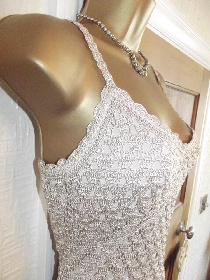 KAREN MILLEN ❤️Size 1 UK 8-10 MOCHA CROCHET FLAPPER 20's GATSBY DRESS - Image 2 of 4