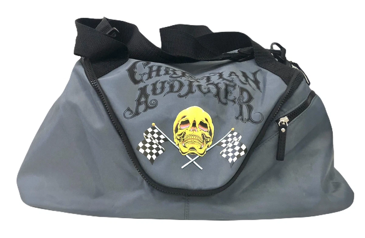 Christian Audigier Gray Duffle Tote Bag Skull Flags eBay