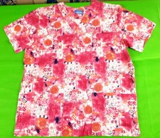 Carol's scrubs pink spiral hearts floral print women's scrub top size s