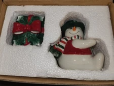 Salt & Pepper Shaker Set Fitz And Floyd Christmas Holiday Snowman New In Box 