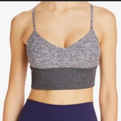 Alo Yoga Alosoft Lush V Neck Sports Bra Gravel Heathered Gray Size XS