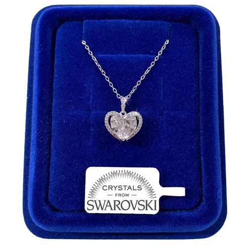 Collana Cuore Dentro pl. oro Bianco 18k Girocollo con Cristalli Swarovski S/81 - Foto 1 di 1