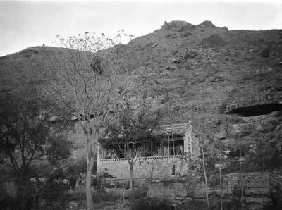 Longwangmiao China, brick structure built into mountain with fault OLD PHOTO