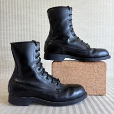 VTG Addison Shoe Company Military ST Combat Boots Mens Sz 7 N Black Leather 1976