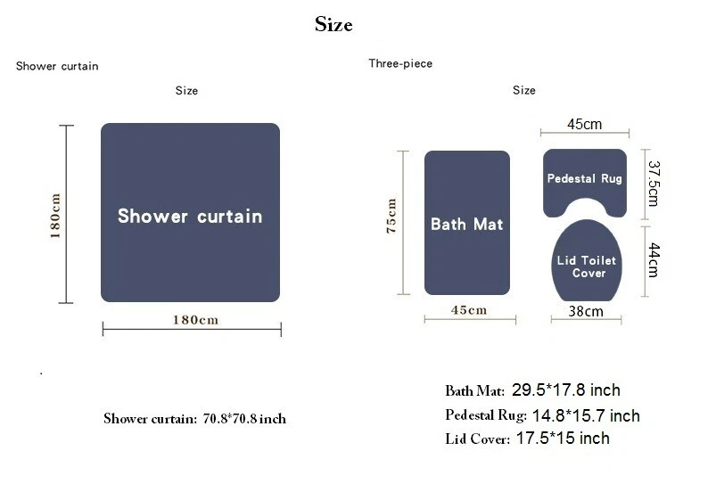 Rose Shower Curtain Rug Set Thick Bath Mat Non-Slip Bathroom Toilet Lid Cover - Image 4 of 4