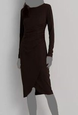 Lauren Ralph Lauren Women's Brown Gathered Round Neck Long Sleeve Dress Size 10