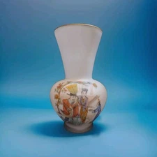 Vintage 10" Norleans Satin Frosted White Glass Vase Asian Japanese Floral Italy