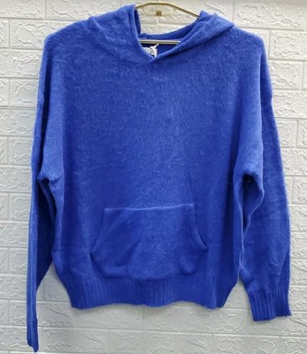 New MNML Mohair Super Soft Pullover Hoodie W/Pocket Blue Size XLarge
