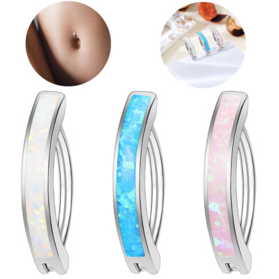 14G/16G 925 Sterling Silver Belly Button Ring Opal Curved Barbell Navel Piercing