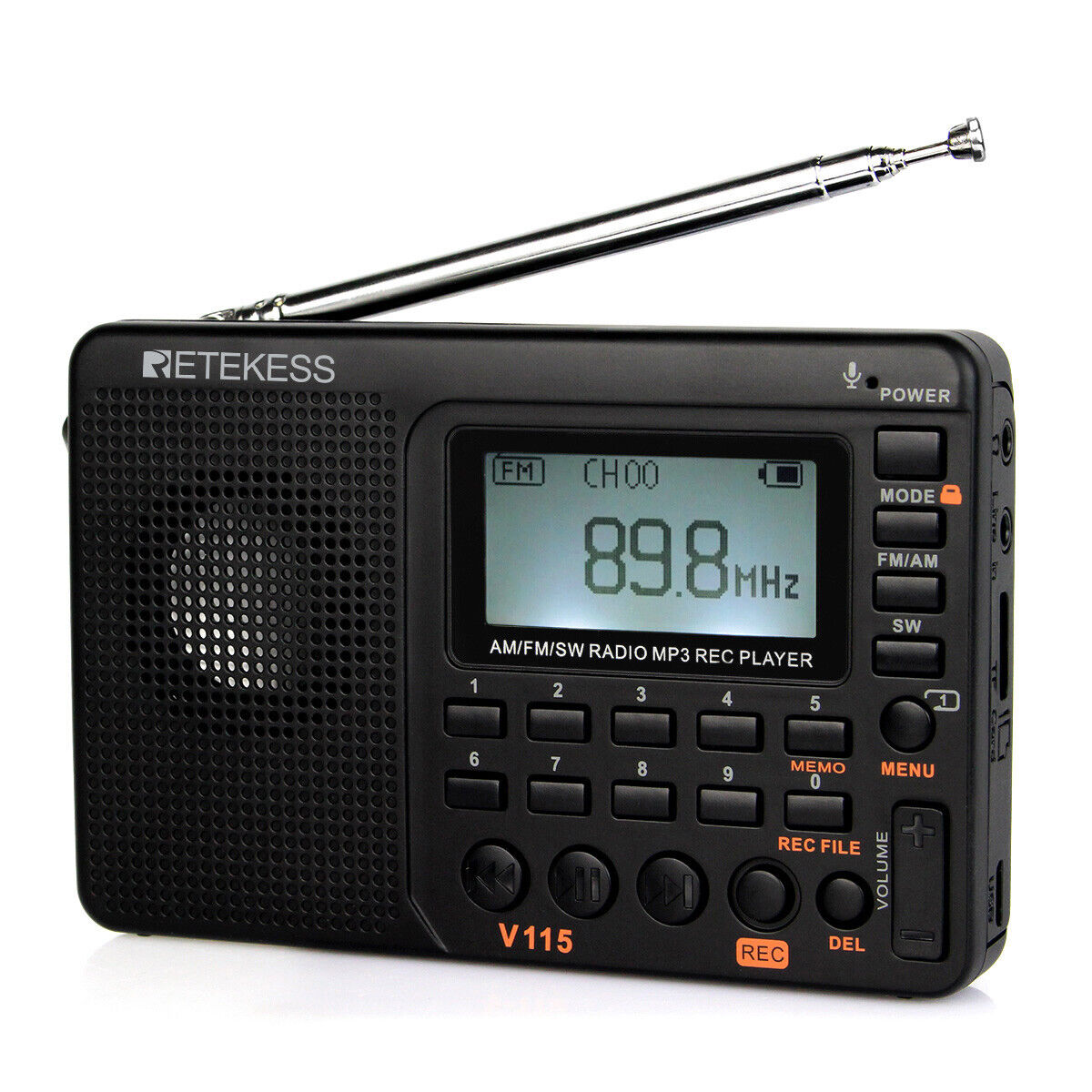 Retekess Portable FM/AM/SW Radio Stereo Digital Speaker Alarm Clock for Walking